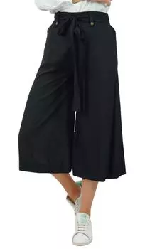 Женские повседневные летние брюки-кюлоты Bimba из вискозы с эластичной резинкой на спине и поясом Черный - Large чёрный