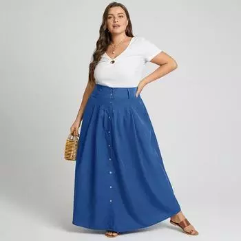 Женские повседневные летние длинные юбки с эластичной резинкой на талии больших размеров S чёрный