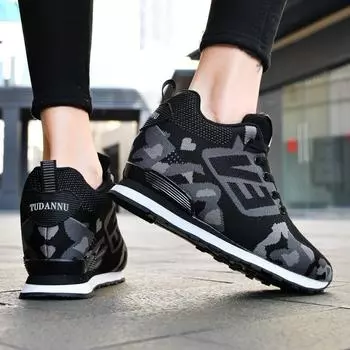 Женские повседневные летние кроссовки с толстой подошвой из сетчатого материала с дышащим внутренним слоем, увеличивающие рост, камуфляжные повседневные кроссовки с толстой подошвой 44 35 чёрный