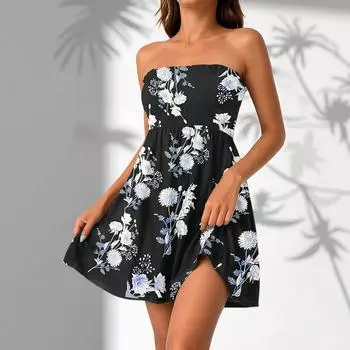 Женские повседневные летние платья без рукавов, весеннее лоскутное бохо-цветочное коктейльное вечернее платье L чёрный