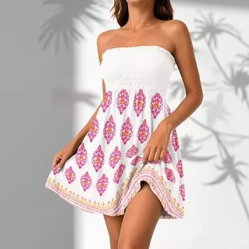 Женские повседневные летние платья без рукавов, весеннее лоскутное бохо-цветочное коктейльное вечернее платье XL белый