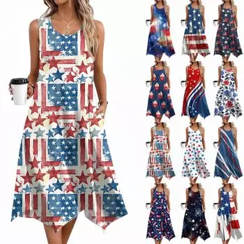 Женские повседневные летние платья без рукавов, весеннее платье-кружево с оборками и цветочным принтом в стиле бохо для коктейльной вечеринки XL синий