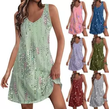 Женские повседневные летние платья-майки с карманами и цветочным принтом, платья без рукавов с v-образным вырезом L