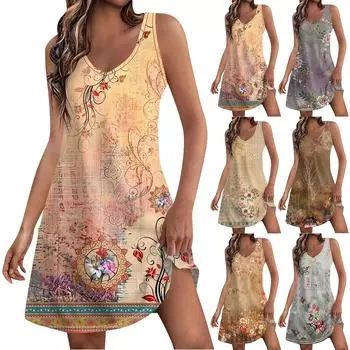 Женские повседневные летние платья-майки с карманами и цветочным принтом, платья без рукавов с v-образным вырезом S оранжевый