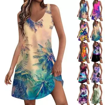 Женские повседневные летние платья-майки с карманами и v-образным вырезом с градиентным принтом, платья без рукавов XXXL