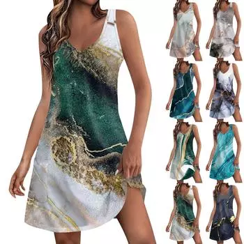 Женские повседневные летние платья-майки с карманами и v-образным вырезом с градиентным принтом, платья без рукавов XXL