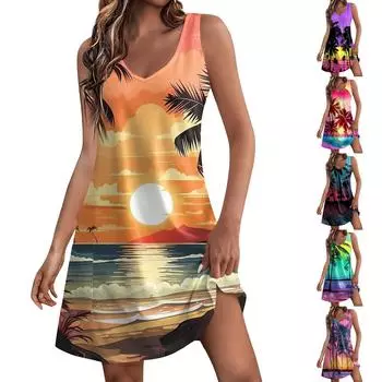 Женские повседневные летние платья-майки с карманами, гавайские платья без рукавов с v-образным вырезом и принтом XL фиолетовый