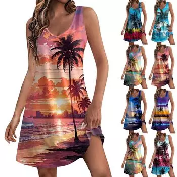 Женские повседневные летние платья-майки с карманами, гавайские платья без рукавов с v-образным вырезом и принтом S розовый