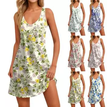 Женские повседневные летние платья-майки с карманами, небольшими цветочными V-образными вырезами, без рукавов XXXL зелёный