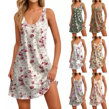 Женские повседневные летние платья-майки с карманами, небольшими цветочными V-образными вырезами, без рукавов S красный