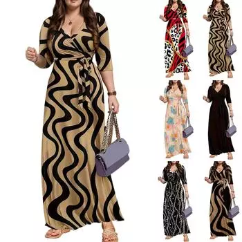 Женские повседневные летние платья с рукавами 3/4, весеннее коктейльное платье с V-образным вырезом и цветочными оборками в стиле бохо L бежевый