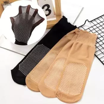 1/5 пары женских повседневных летних сексуальных ультратонких прозрачных шелковых носков с кристаллами для женщин, короткие носки, женские высокие прозрачные носки до щиколотки 5 Pairs