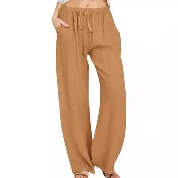 Женские повседневные летние широкие брюки с завязками и карманами XXXL белый