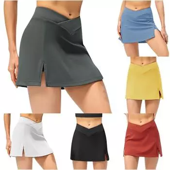 Женские повседневные летние спортивные шорты для бега из двух предметов для занятий велоспортом, теннисная юбка с разрезом для йоги и тренажерного зала L армия зеленый