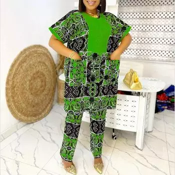 Женские повседневные летние свободные блузки и брючные костюмы большого размера с v-образным вырезом и короткими рукавами с принтом L жёлтый