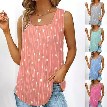 Женские повседневные летние топы на бретелях, модная одежда, блузки без рукавов с принтом, женские топы с квадратным вырезом, свободные рубашки на бретельках M синий