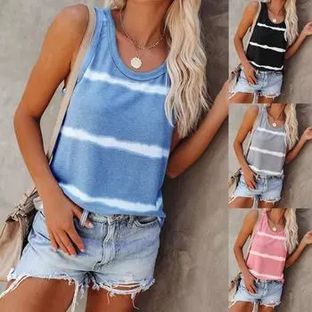 Женские повседневные летние топы, свободные полосатые рубашки, женские футболки, майки без рукавов с принтом S чёрный