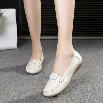 Женские повседневные лоферы без шнуровки из искусственной кожи, туфли на плоской подошве, лоферы для медсестер 43 чёрный