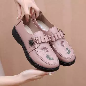 Женские повседневные лоферы из искусственной кожи на плоской подошве, нескользящая прогулочная обувь, дышащие модельные туфли, лоферы с круглым носком, удобная рабочая обувь на плоской подошве для женщин 35 темно-коричневого