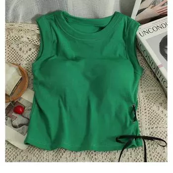 Женские повседневные майки с подкладкой для бюстгальтера, милые укороченные топы на шнуровке, летние вязаные топы для женщин Fit For 40-60kg белый