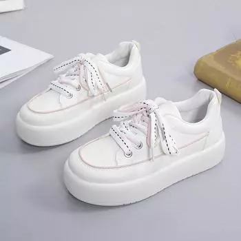 Женские повседневные маленькие белые туфли 2024 года, летние новые модные кроссовки с толстой подошвой и мягкой подошвой, удобные, противоскользящие, универсальные 35 чёрный