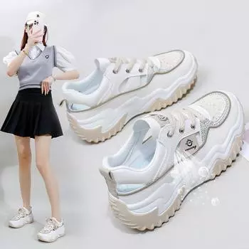 Женские повседневные массивные кроссовки без шнуровки с вырезом, дышащие прогулочные туфли, легкие кроссовки на шнуровке, летние женские кроссовки на платформе из искусственной кожи 35