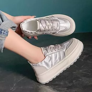 Женские повседневные массивные кроссовки на платформе, легкие дышащие прогулочные туфли, противоскользящие удобные удобные теннисные кроссовки на шнуровке для женщин, кроссовки для бега 35 белый