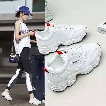 Женские повседневные массивные кроссовки, противоскользящие легкие кроссовки, дышащая прогулочная обувь из искусственной кожи, теннисная спортивная обувь на шнуровке для женщин, кроссовки 35