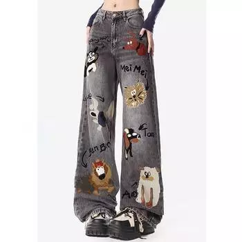 Женские повседневные мешковатые джинсы с высокой талией, Эстетическая шнуровка в стиле пэчворк, синяя академическая уличная одежда, прямые брюки-карго в стиле BF, новинка 2024 года S чёрный