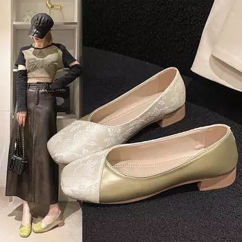 Женские повседневные модельные туфли на низком каблуке на массивном блочном каблуке из искусственной кожи с квадратным закрытым носком для женщин, удобные туфли-лодочки без шнуровки для свадебной вечеринки и офиса 35 зелёный