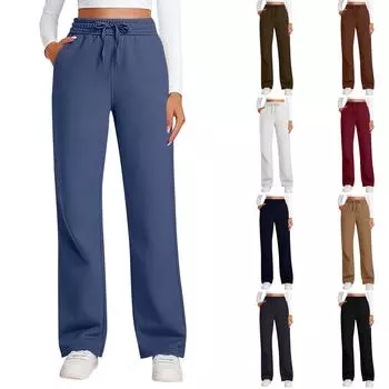 Женские повседневные модные эластичные брюки с высокой талией и завязками на шнурке, свободные прямые брюки XL