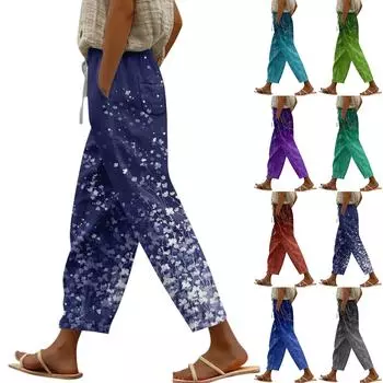 Женские повседневные модные эластичные повседневные брюки с цветочным принтом L темно-зеленого