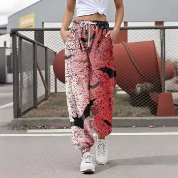Женские повседневные модные брюки для отдыха с принтом на Хэллоуин, спортивные штаны, брюки с эластичной резинкой на талии, брюки со шнурком M красный
