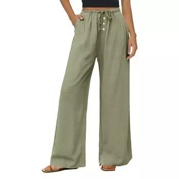 Женские повседневные модные брюки из хлопка и льна с завязками на пуговицах L армия зеленый
