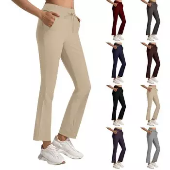 Женские повседневные модные брюки однотонные с высокой талией и завязками на шнурке L бежевый