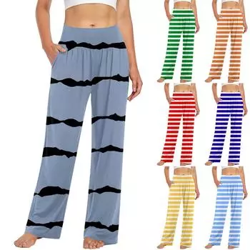 Женские повседневные модные брюки Повседневные брюки в полоску с принтом M