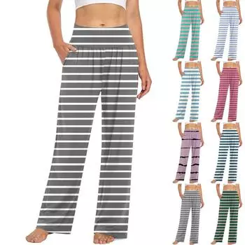 Женские повседневные модные брюки Повседневные брюки в полоску с принтом M