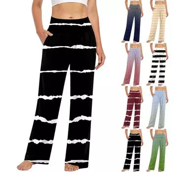 Женские повседневные модные брюки Повседневные брюки в полоску с принтом S