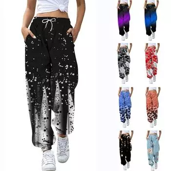 Женские повседневные модные брюки с эластичной резинкой на талии и принтом на Хэллоуин M чёрный