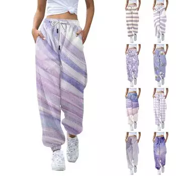 Женские повседневные модные брюки с цветочным принтом для отдыха, спортивные брюки, брюки с эластичной талией и завязками на шнурке, брюки с завязками на шнурке L синий