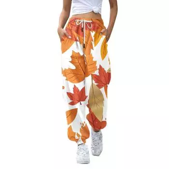 Женские повседневные модные брюки с цветочным принтом для отдыха, спортивные брюки, брюки с эластичной талией и завязками на шнурке, брюки с завязками на шнурке L оранжевый