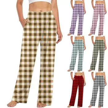 Женские повседневные модные брюки с клетчатым принтом Повседневные брюки L фиолетовый