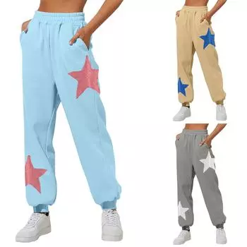 Женские повседневные модные брюки с принтом и эластичной резинкой на талии L хаки