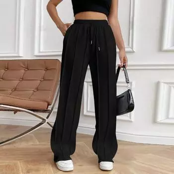 Женские повседневные модные брюки с высокой талией, свободные плиссированные широкие брюки L чёрный