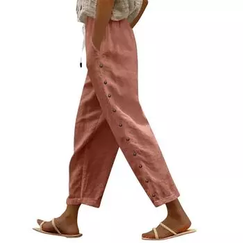 Женские повседневные модные брюки в полоску с принтом сбоку, мешковатые брюки с эластичной резинкой на талии, прямые удобные брюки с карманом L кофейный