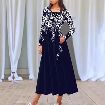 Женские повседневные модные длинные платья с графическим принтом и длинным рукавом, осень XXXL