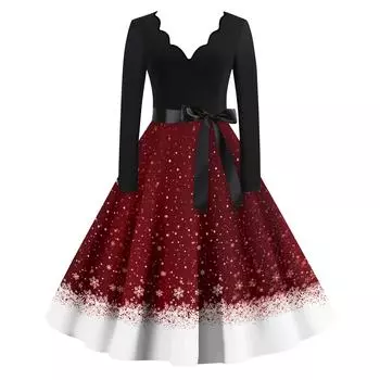 Женские повседневные модные длинные платья с рождественским графическим принтом и длинными рукавами в винтажном стиле XXXXXL