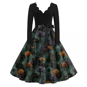 Женские повседневные модные длинные платья с графическим принтом на Хэллоуин XXXXXL