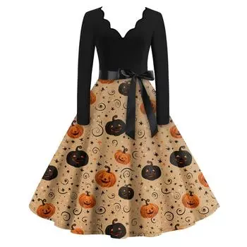 Женские повседневные модные длинные платья с графическим принтом на Хэллоуин XXXXL