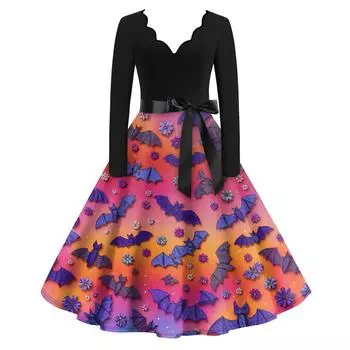 Женские повседневные модные длинные платья с графическим принтом на Хэллоуин XXXXXL